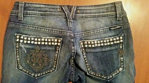 MISS ME JP4511 Dark Jeans size 25 x 28.5 Studded / Rivets Distressed Bootcut - Picture 1 of 6