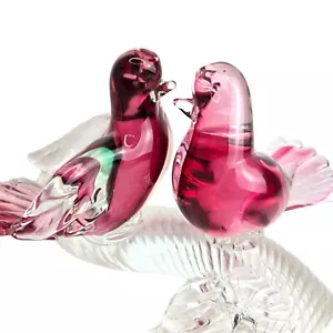 Murano Somerso Oball Art Glas Vögel auf Ast klar mit rot/grün Innenraum signiert - Bild 1 von 14