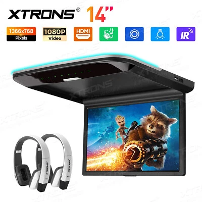 Ultra Thin 14" FHD Car TV Roof Monitor 1080P HDMI AV IN Speakers +2x Headphones - Image 1 of 4