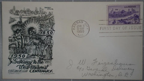 US 1950 FDC, Kansas City Missouri Centennial, Smart Craft, 3c Cover