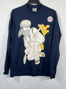 Vintage Single Stitch Tee Jays WV Mountaineers Hef-T Long Sleeve XL USA Shirt - Picture 1 of 9