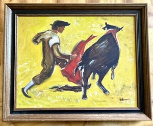 ORIGINAL MID CENTURY STIERKAMPF GEMÄLDE VON „E. BREWSTER " SIGNIERT SPANIEN MODERN - Bild 1 von 7