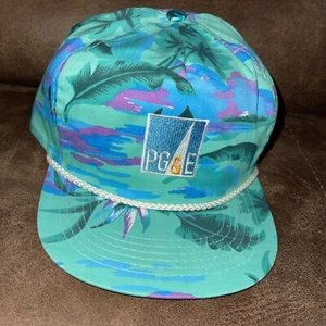 PG&E Hawaiian Print Cap. Blue, Turquoise & Green With Logo. - Picture 1 of 6