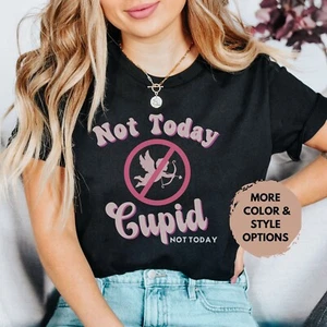 Anti Valentine Shirt, Single Valentine Day tshirt, Not today Cupid T-shirt, Cute - Picture 1 of 4