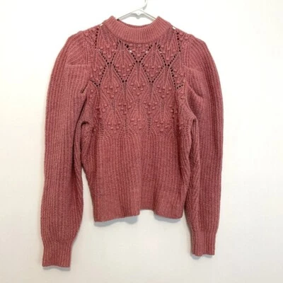 Suéter Pullover Manga Abullonada Rosa Malva Grueso Tejido Cuello Simulado XS Foto 1 de 4