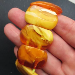 Antique Natural Butterscotch Egg Yolk Baltic Amber Bracelet 46.4g. - Picture 1 of 10