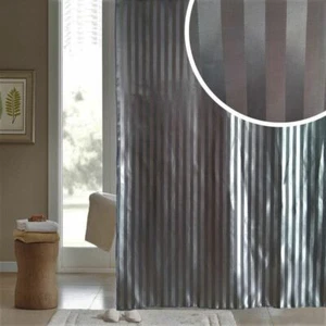 SATIN STRIPE QUALITY POLYESTER SHOWER CURTAIN SLATE WEIGHTED HEM BLUE CANYON - Picture 1 of 2