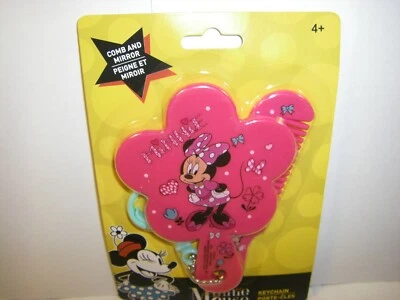 Disney Minnie Mouse Comb Mirror Keychain Toy Birthday Gift Pink 3 PIECE SET  - Image 1 of 4