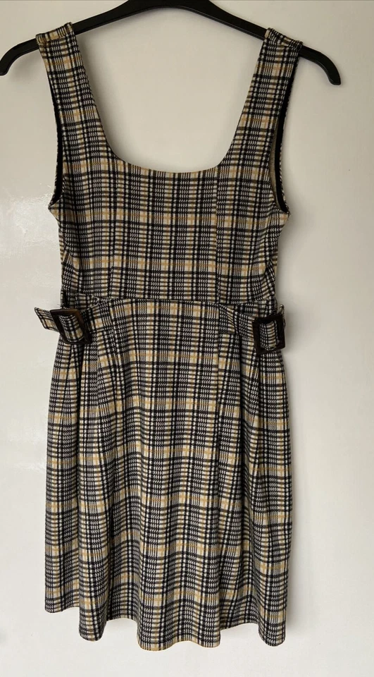 Женское мягкое кремовое и коричневое платье без рукавов с квадратным вырезом Topshop Check. Великобритания 8. VGC - Изображение 1 из 4