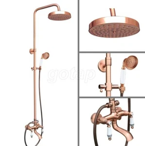 Antique Red Copper Wall Mounted Bathroom Rain Shower Faucet Set Mixer Tap Grg545 - Picture 1 of 9