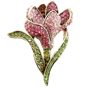 Broche broche flor azafrán cristal rosa estrás estilo diseñador 2.25" nuevo sin etiquetas - Imagen 1 de 15