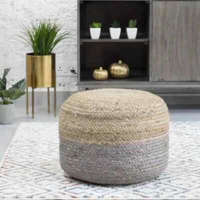 Pouf Natural Jute Cover Home Decor Braided Living Room Ottoman Foot Stool Cover  - Image 1 of 4
