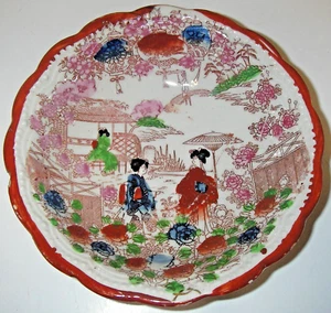 Antike Kutani Porzellan Japan Geisha Mädchen Kimono Schale handbemalt Perlen - Bild 1 von 3