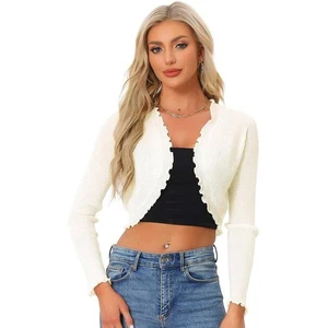 Allegra K Shrug Cropped Cardigan Rüschenbesatz vorne offen Pullover Oberteil S neu mit Etikett - Bild 1 von 11
