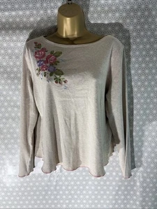 Womens M&S Marks&spencer Plus Size Uk 18 Beige Long Sleeve Jersey T-shirt Top - Picture 1 of 7