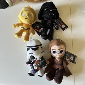 Lot Of 4 Disney Star Wars 8 Plush DARTH VADER C3PO OBIWAN STORM TROOPER Mattel - Picture 1 of 9