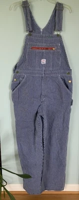 Pointer Brand Overalls Mens 36x30 Blue White Hickory Stripe Railroad Vtg USA - Image 1 of 4
