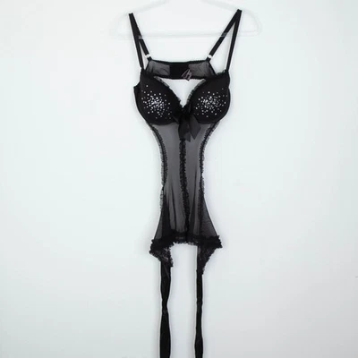 Lencería para mujer Victorias Secret French Maid talla 36D negra estrás push up Foto 1 de 4