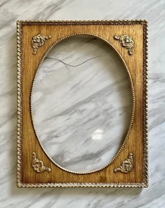Cornice portafoto vintage in legno ornato foglia oro ovale adatta 12”x16” - Foto 1 di 6
