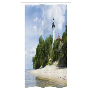 Vintage Strand Schmaler Duschvorhang Leuchtturm am Strand - Bild 1 von 3