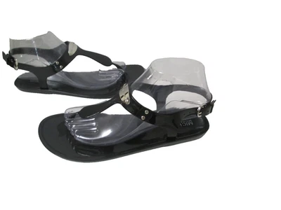 Sandalias MICHAEL Michael Kors para mujer negras de gelatina placa con logotipo plateado 8M B32 Foto 1 de 4