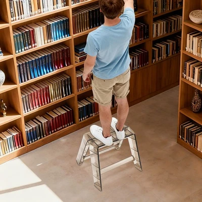 2 Step Protable Step Ladder Step Stool Clear Brown Stool For Indoor Outdoor - Image 1 of 4