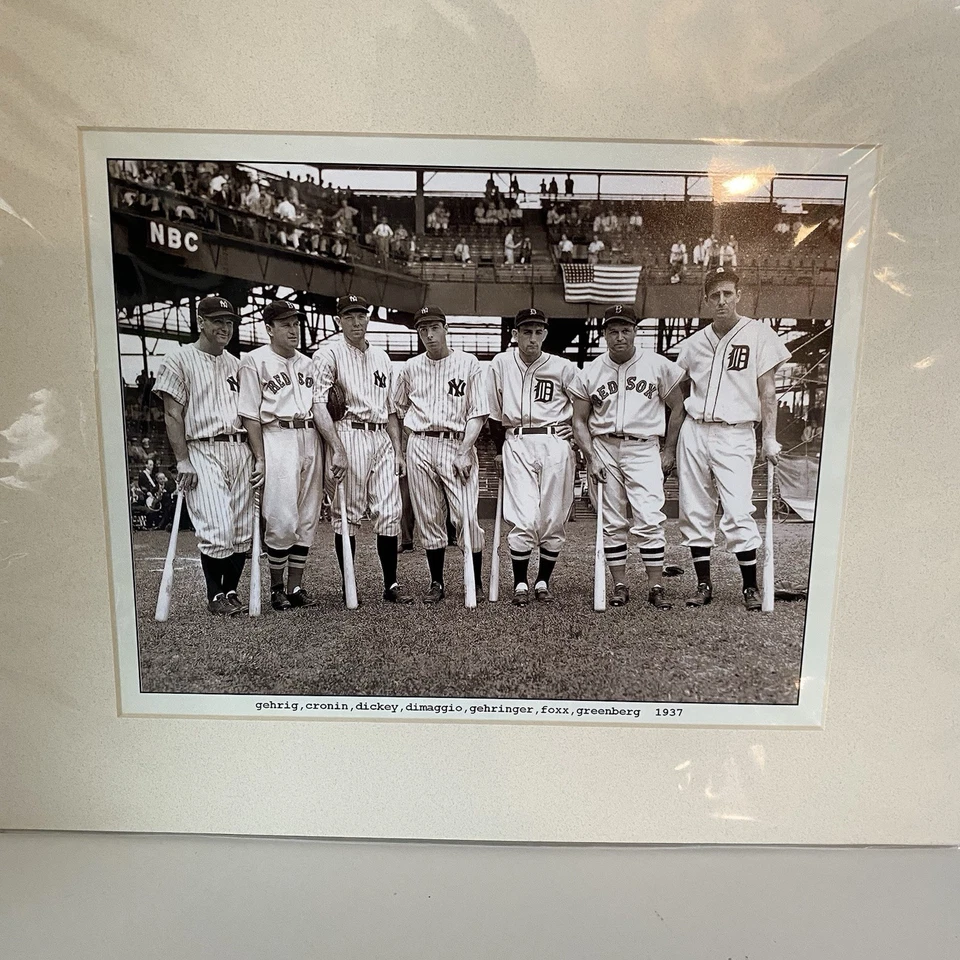 NY Yankees 1937 Picture Gehrig,Cronin,DiMaggio,Dickey,Gehringer,Foxx,Greenberg - Image 1 of 2
