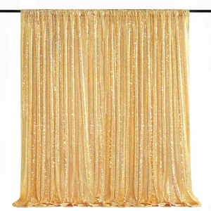 8ft x 8ft Gold Sequin Backdrop Curtain Glitter Photo Booth Backdrop for Weddi... - Picture 1 of 8