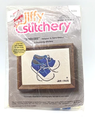 Vtg Jiffy Stitchery Sneakers #601A Embroidery Kit 5 x 7” Needlepoint Custom Name - Image 1 of 4
