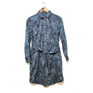 UNTUCKIT Blue Paisley Madeline Shirt Dress Button-Up Size 8 Tie Waist Casual - Picture 1 of 9