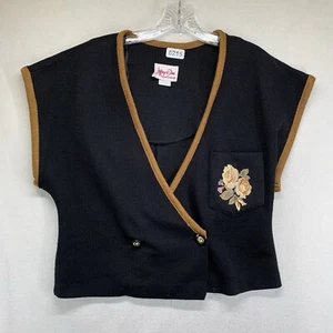 Women’s Top Size 10 Vintage Knit Vest Beautiful Embroidered Flowers Jeffrey Dara - Picture 1 of 16