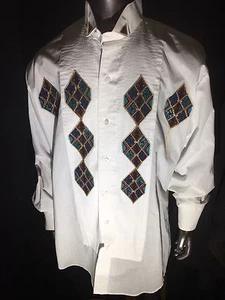 MlJ brand 90's Tux Men Shirt Size Small W/ Western Gold Decor Excellent Shape! - Picture 1 of 5