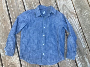 Janie & Jack Blue Chambray Long Sleeve Button Down Summer Cotton Shirt-6 - Picture 1 of 3