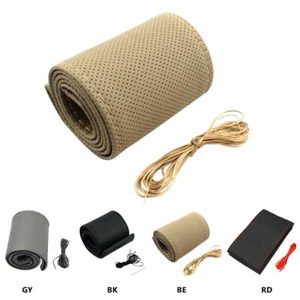 Car Steering Wheel Cover Protector Glove Universal Beige Pu Perforated Leather - Picture 1 of 4