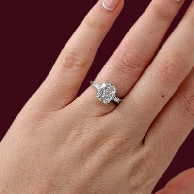 Lab Grown 2.26 Ct Radiant Cut Diamond Ring IGI 14k White Gold Wedding  6 - Image 1 of 4