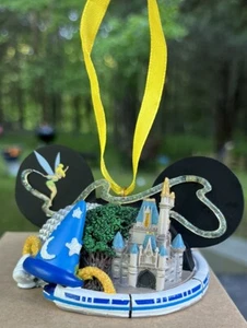 Disney World Four Parks Sorcerer Hat Monorail Ears Christmas Ornament Tinkerbell - Picture 1 of 8