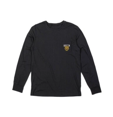 Camiseta para hombre Brixton RONAN negra con estampado de mostaza de avena ajuste premium bolsillo (D) L/S Foto 1 de 4
