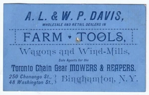 RARE Advertising Trade Card 1875 Davis Farm Tools Wagons Windmills Binghamton NY - Picture 1 of 1
