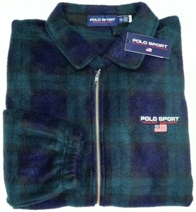 Polo Sport Ralph Lauren Long Sleeve Full Zip Jacket Fleece Green Navy Plaid $228 - Picture 1 of 5