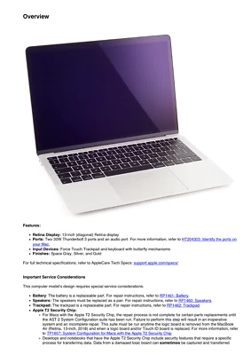 Apple MacBook Air 13-inch 2018 Technician Guide Service Manual - Image 1 of 4