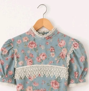 Vintage Jessica McClintock Gunne Sax GIRLS 7 Pink Floral Victorian Dress Lace - Picture 1 of 10