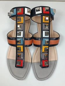 Fendi Multicolor Leather Studded Ankle Cuff Flat Sandals Size 37 - Picture 1 of 24