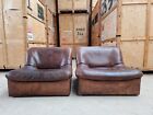 Pair vintage De Sede leather lounge chairs 