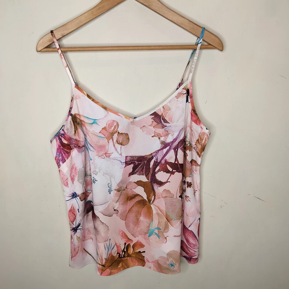 White House Black Market Floral Camisole Tank Medium Women's Watercolor Pink - Image 1 of 4