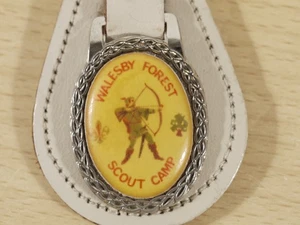 Vintage Keychain Key Fob Walesby Forest Scout Camp Leather and Metal - Picture 1 of 4