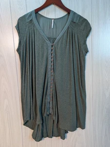 Women's Free People Highland Shirt Dark Green Size XS Trapeze Boho - Picture 1 of 6