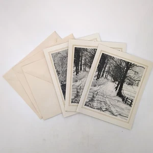 Hallmark Winter Magic 3 Black and White Cards 1940s - Picture 1 of 10