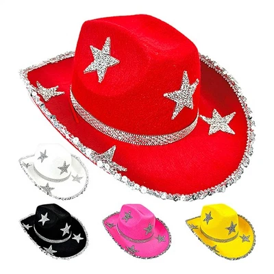 Western Cowgirl Hat Rhinestone Star Cowgirl Hat Colorful Cowgirl Hat pleasant - Image 1 of 4