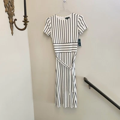 Ralph Lauren Striped Jersey Dress Navy Midi NWT $125 MSRP Nautical Old Money - Image 1 of 4