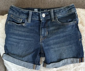 GAP Girls Size 10 Denim Midi Short Cuffed 5 Pocket Darkwash Summer Fun Shorts - Picture 1 of 9